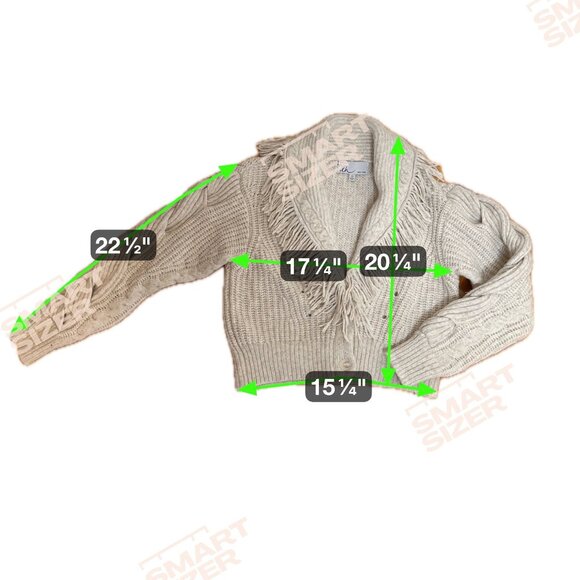 dh NEW YORK Mika Fringe Trim Crop Cardigan S Ecru Wool Blend Boho Cozy Knit - Picture 7 of 9